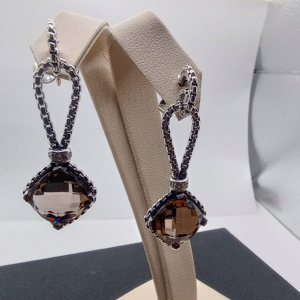 David Yurman Cushion On Point Smoky Quartz Drop Earrings - Picture 9 of 10